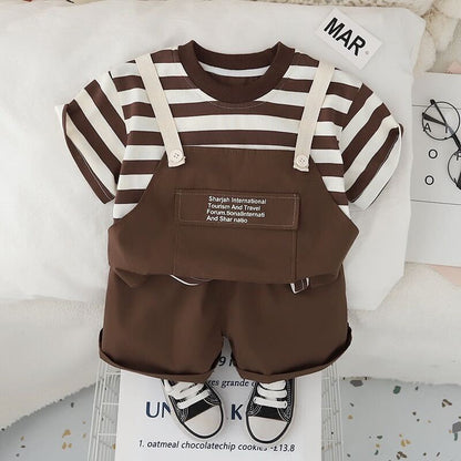 Striped dungaree style T-shirt set