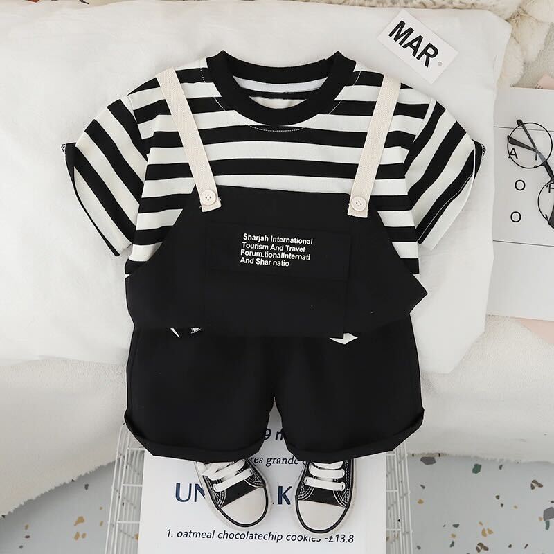 Striped dungaree style T-shirt set