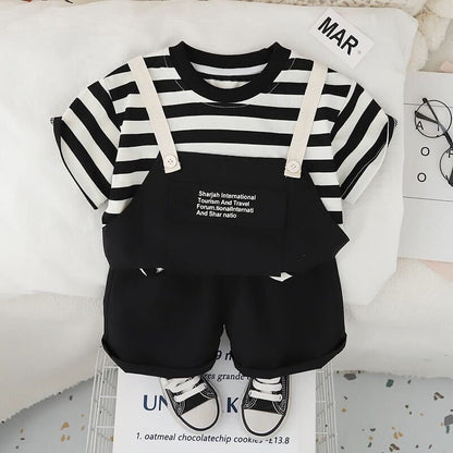 Striped dungaree style T-shirt set