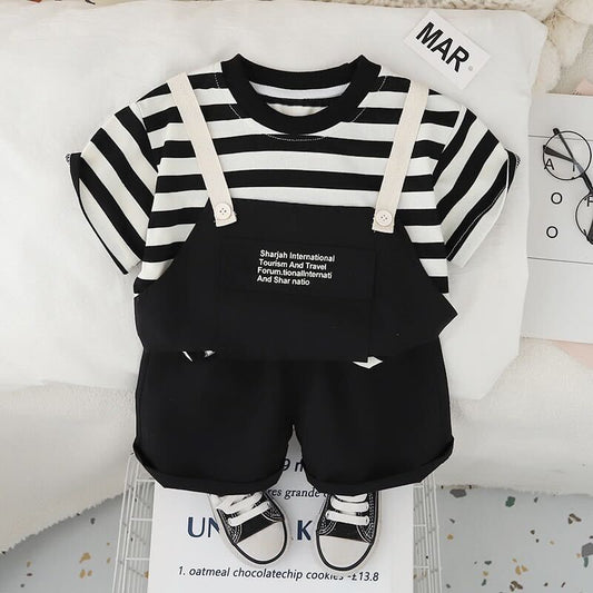 Striped dungaree style T-shirt set