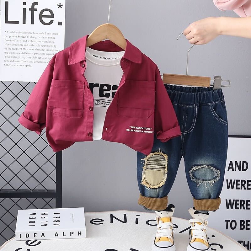 Rugged denim three piece set