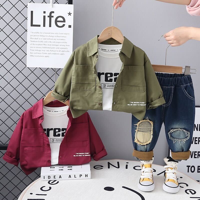 Rugged denim three piece set