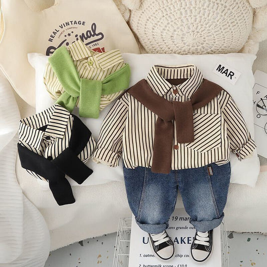 Striped shirt with scarf set