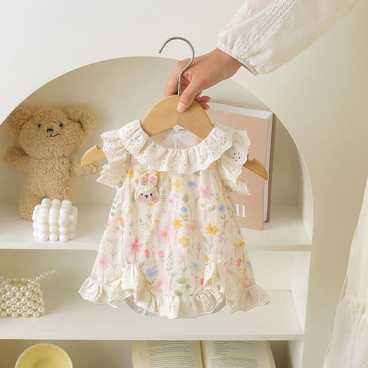 Flower printed teddy romper