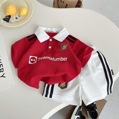 Red and white football jersey set
