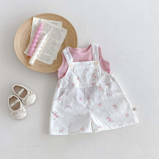 Flower printed dungaree set
