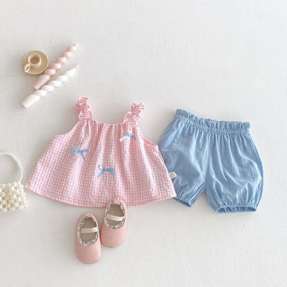Checkered top and solid shorts set