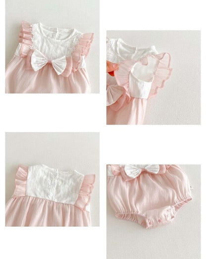 Bow made pink romper