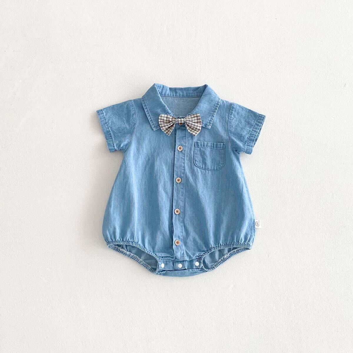 Bow made denim romper