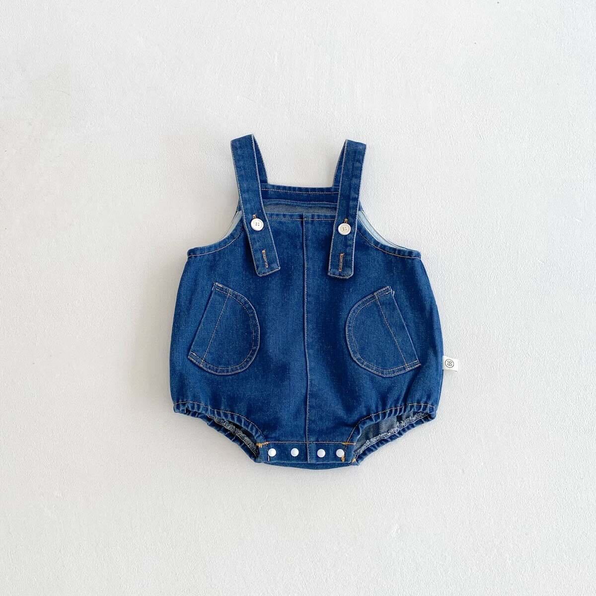 Denim double pocket romper