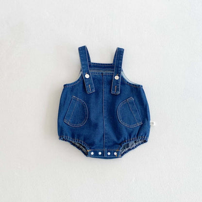 Denim double pocket romper