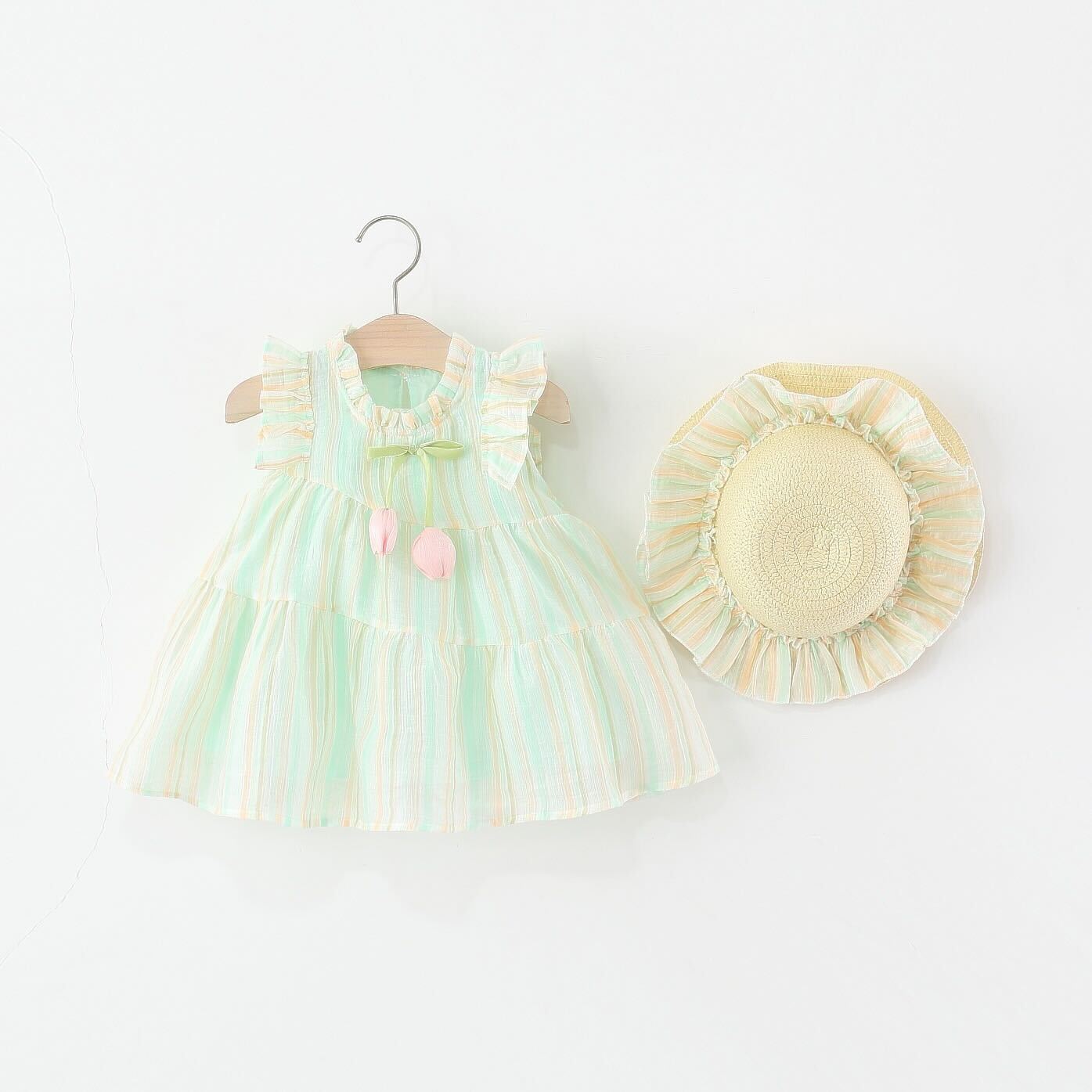 Tulip striped dress with hat