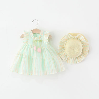 Tulip striped dress with hat