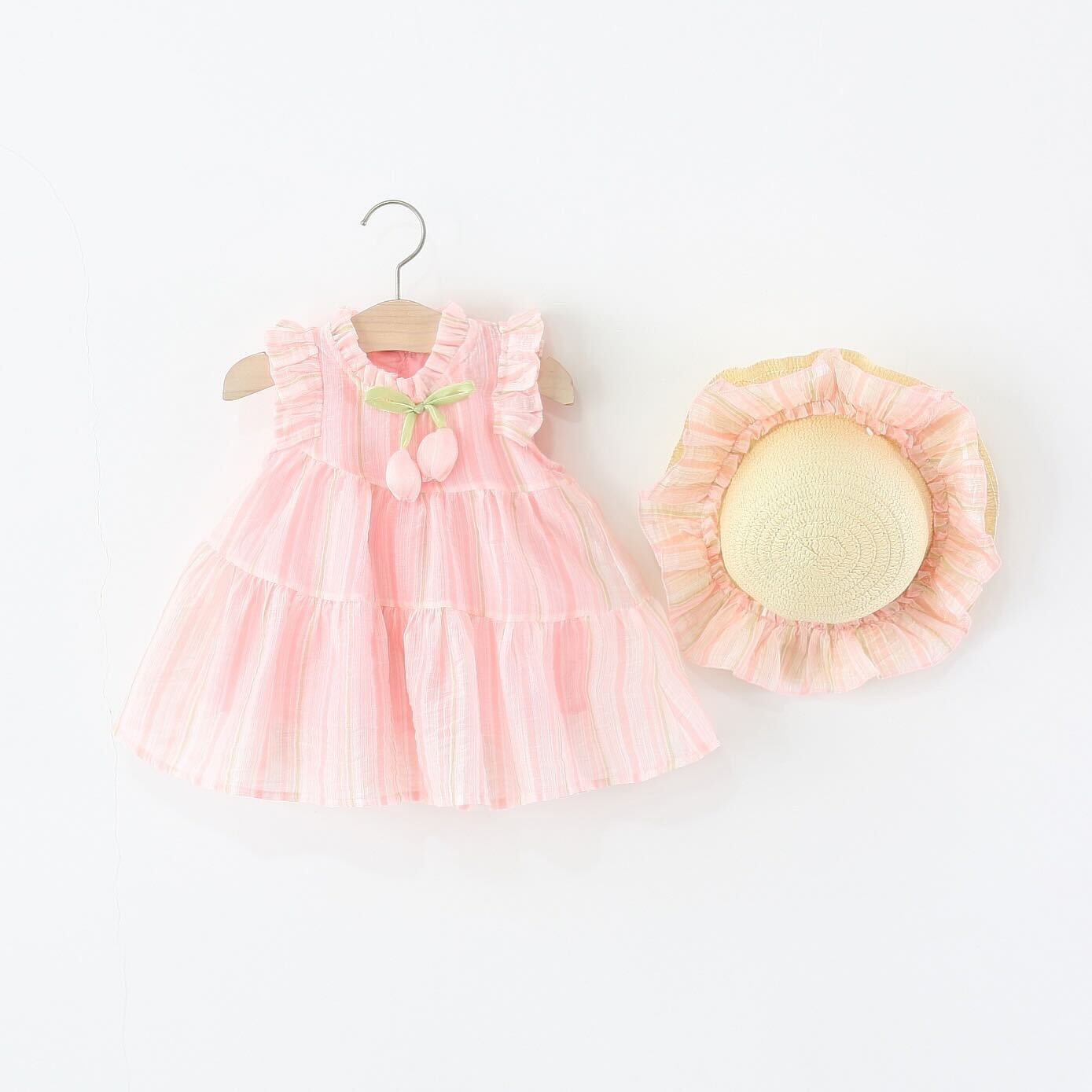 Tulip striped dress with hat