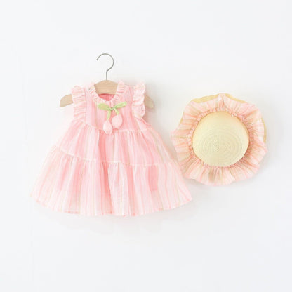 Tulip striped dress with hat