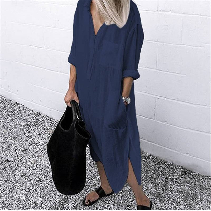 Maddie - Elegant Long Linen Maxi Dress