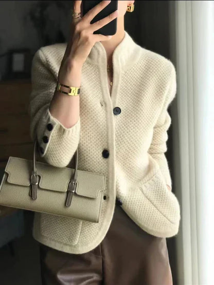 Jasmine - Stylish Knitted Cardigan with Chic High Collar