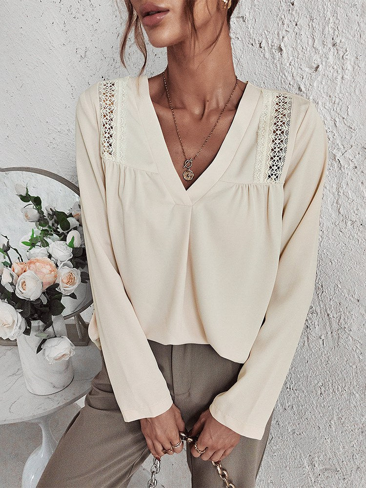 Elegant and Comfortable Cream V-Neck Blouse for Women - Missy Collection