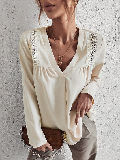 Elegant and Comfortable Cream V-Neck Blouse for Women - Missy Collection