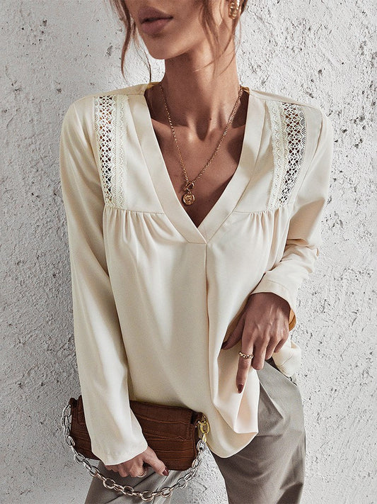 Elegant and Comfortable Cream V-Neck Blouse for Women - Missy Collection