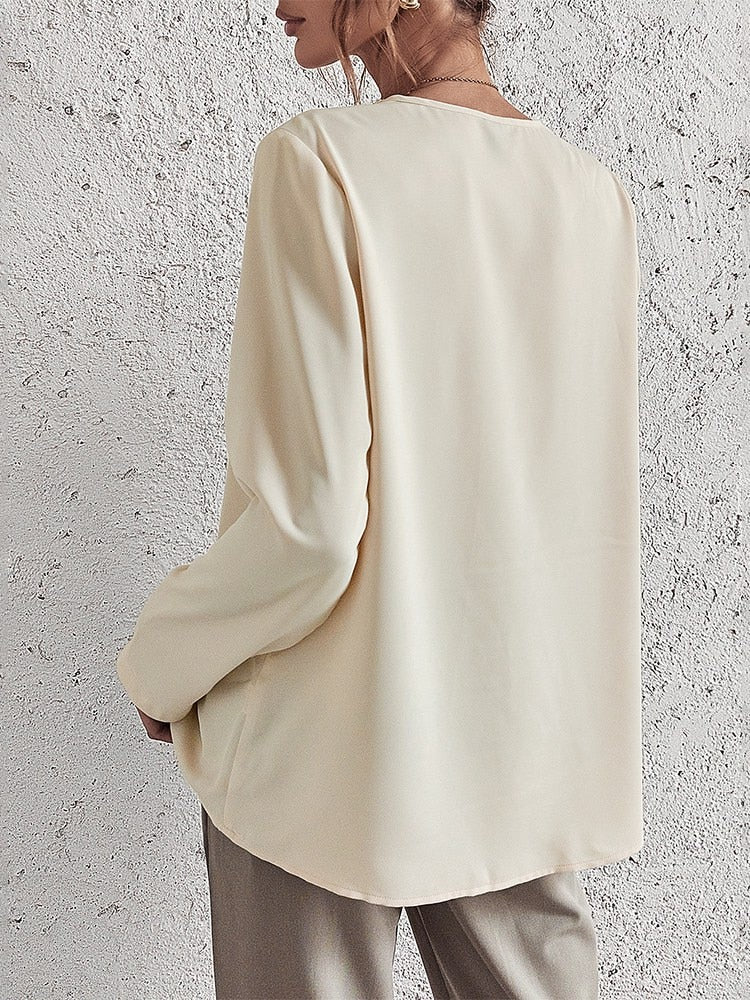Elegant and Comfortable Cream V-Neck Blouse for Women - Missy Collection