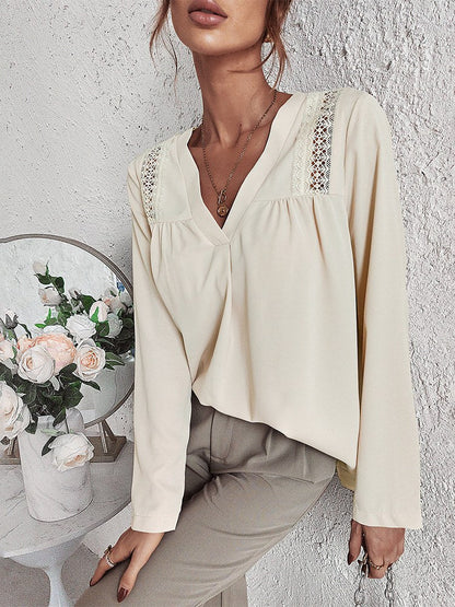 Elegant and Comfortable Cream V-Neck Blouse for Women - Missy Collection
