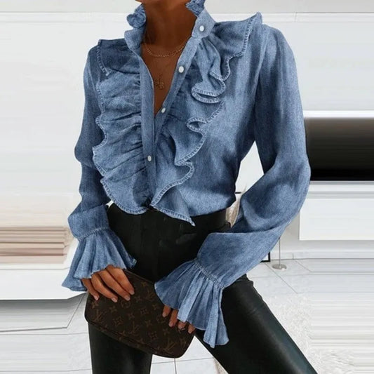 Matilda - Elegant long-sleeved blouse with trendy ruffled design