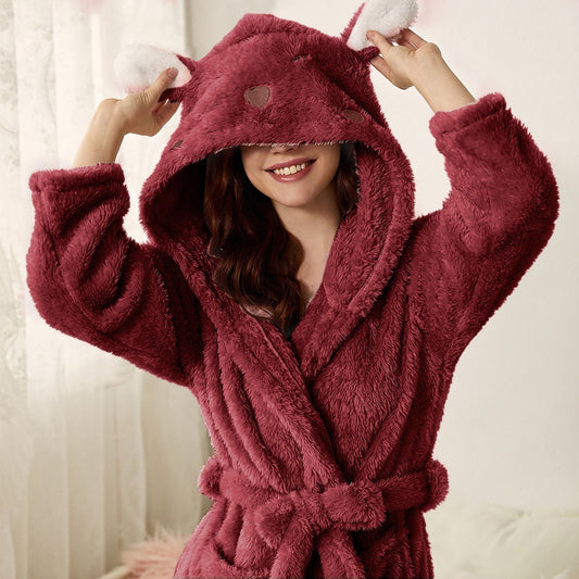 Brinley - Stylish Thick Flannel Hooded Bathrobe for Women for a Cozy Autumn Feeling