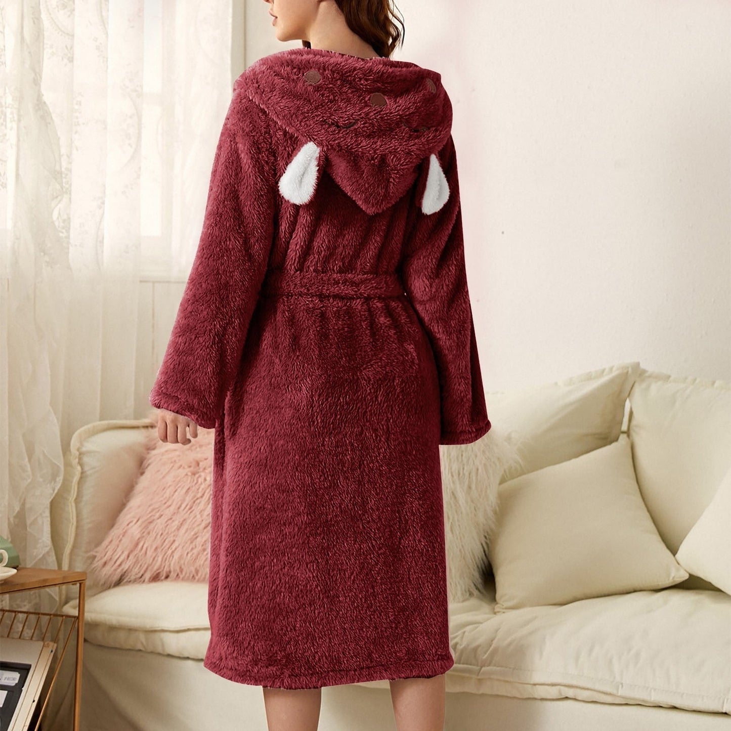 Brinley - Stylish Thick Flannel Hooded Bathrobe for Women for a Cozy Autumn Feeling