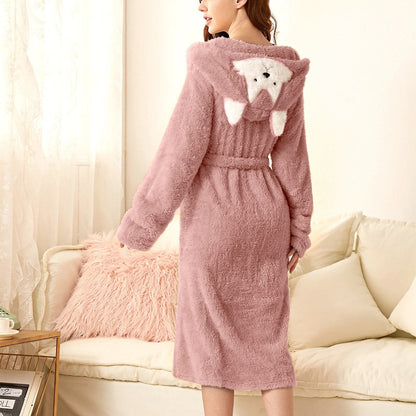 Brinley - Stylish Thick Flannel Hooded Bathrobe for Women for a Cozy Autumn Feeling