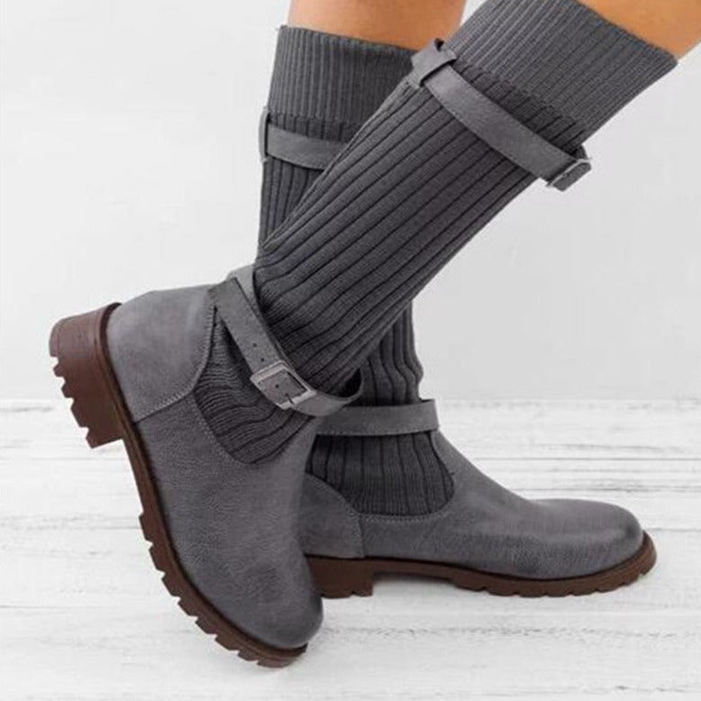 Kelly - Warm knitted wool leather boots for women