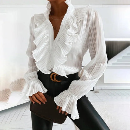 Matilda - Elegant long-sleeved blouse with trendy ruffled design