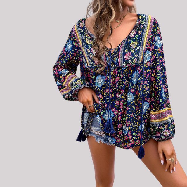 Elegant Kara Bohème Blouse with Stylish Paisley Print for Women