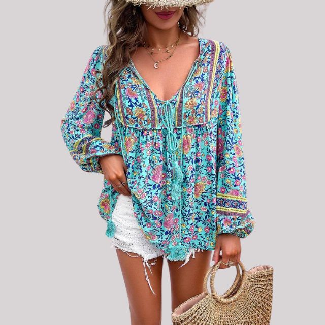 Elegant Kara Bohème Blouse with Stylish Paisley Print for Women