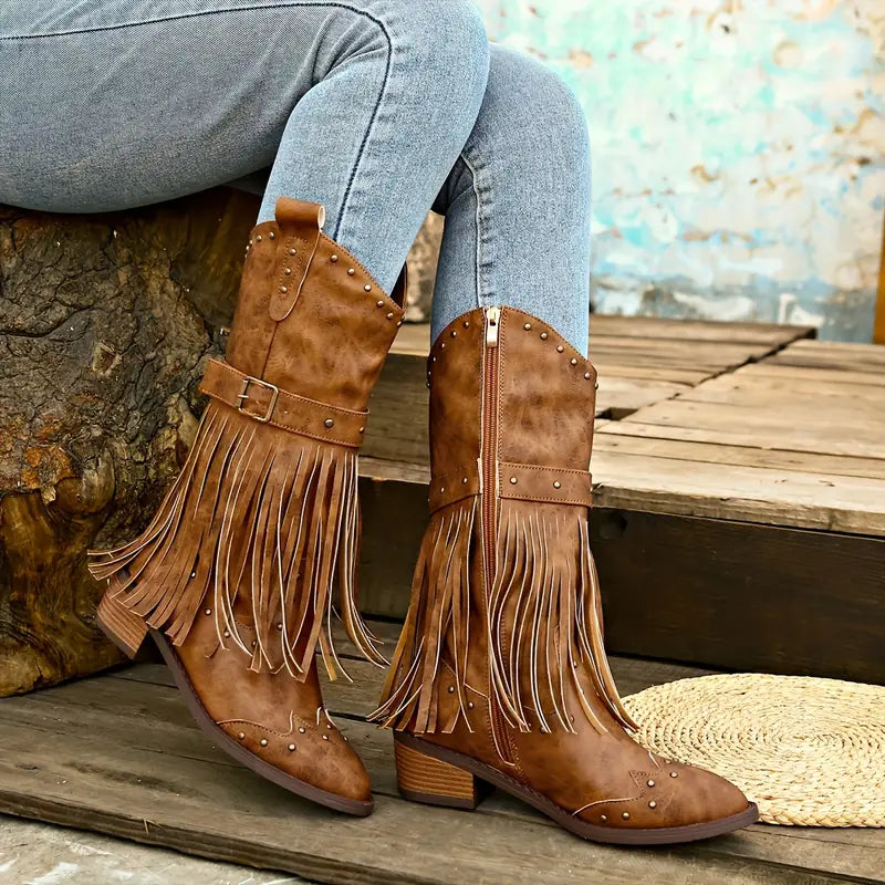 Celeste - Elegant Women's Boots with Stylish Tassel Decoration and Comfortable Thick Heel