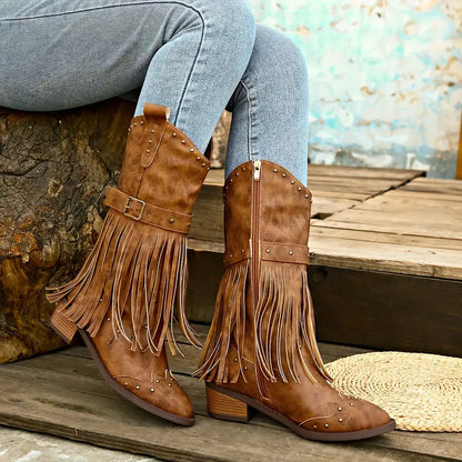 Celeste - Elegant Women's Boots with Stylish Tassel Decoration and Comfortable Thick Heel