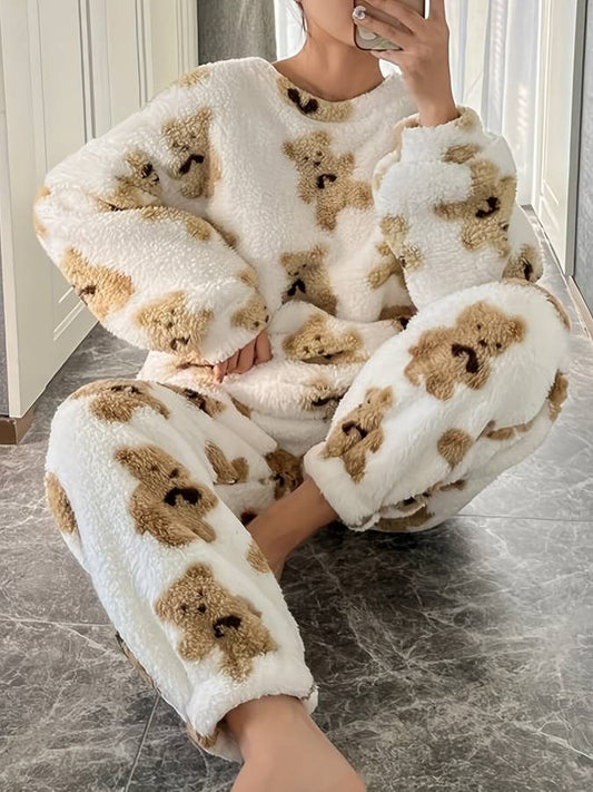 Danica - Cozy White Bear Print Loungewear Set for Women