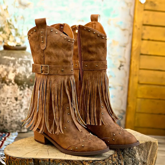 Celeste - Elegant Women's Boots with Stylish Tassel Decoration and Comfortable Thick Heel