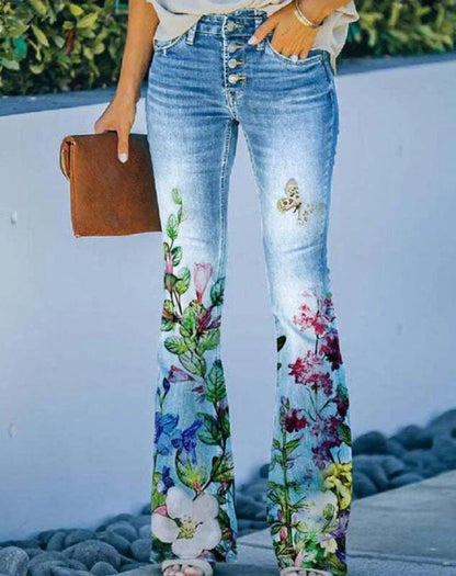 Ada - Trendy jeans with a beautiful floral pattern