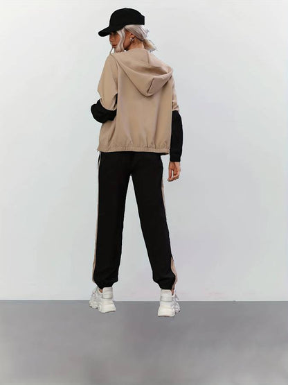 Sandra - Stylish Black Zip Up Two-piece Set for Women
