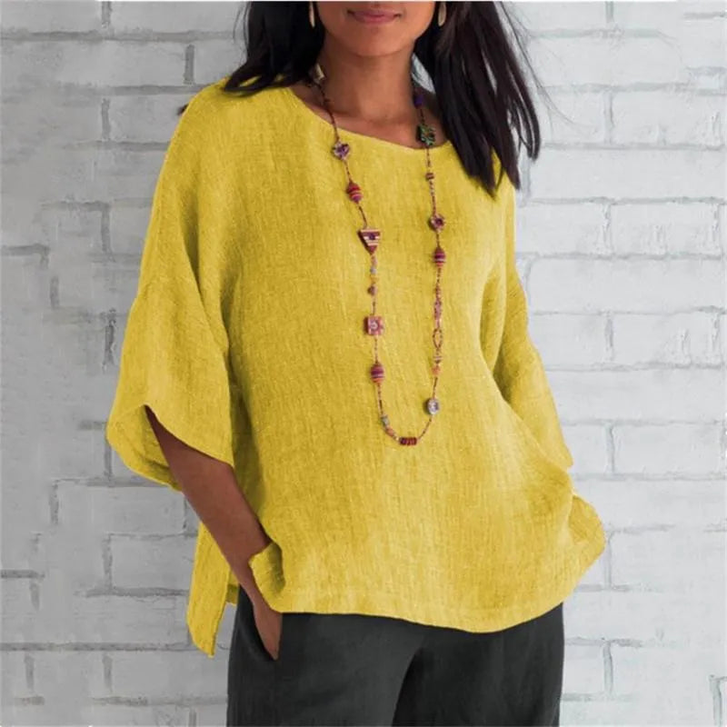 Maricel - Stylish Oversized Cotton and Linen Shirt for Women with Dreamy Sleeves