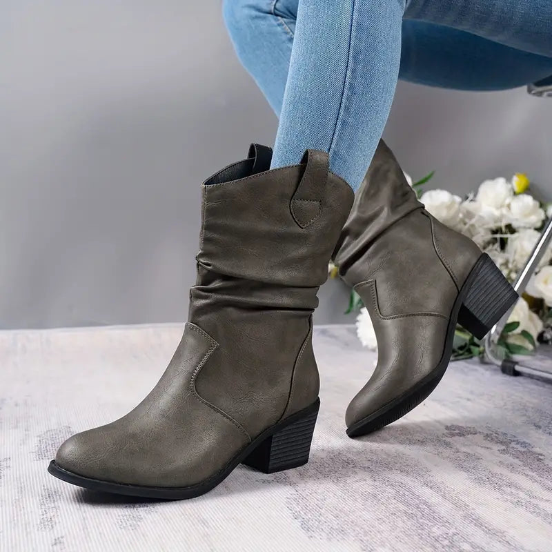 Claudia - Trendy Western Half-High Boots for a Stylish Look