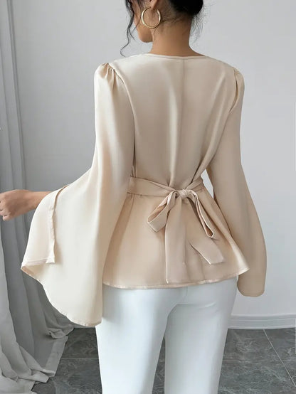 Elegant Apricot Colour Top with Bell Sleeves for Women - Perfect for a Stylish Autumn Look!