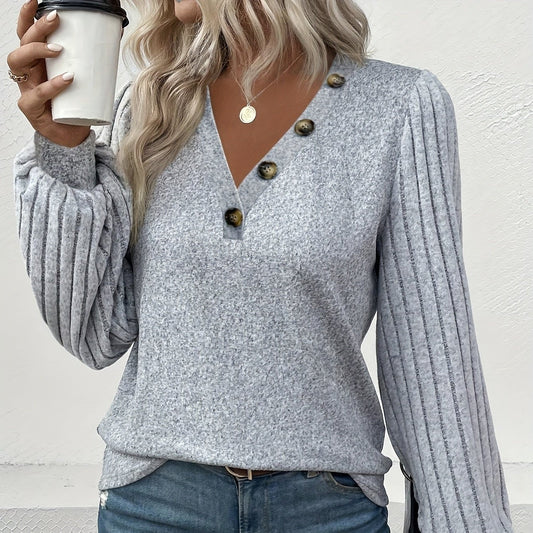Kehlani - Stylish Elegant Long-Sleeved Grey Blouse for Women for Autumn