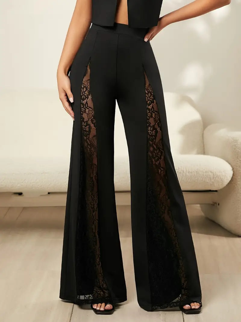 Gloria - Elegant flared trousers with stylish lace details