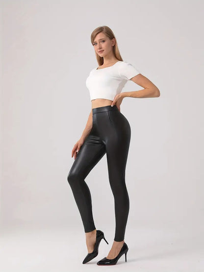Shapewear Faux Leather Tummy Control High Rise Leggings