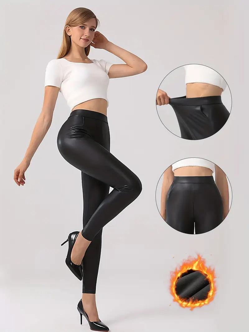 Shapewear Faux Leather Tummy Control High Rise Leggings