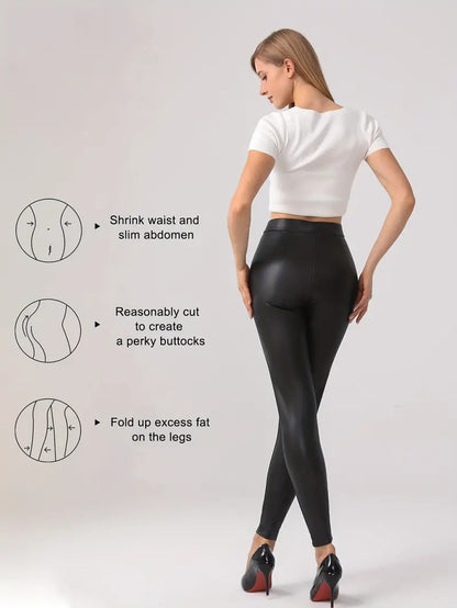Shapewear Faux Leather Tummy Control High Rise Leggings
