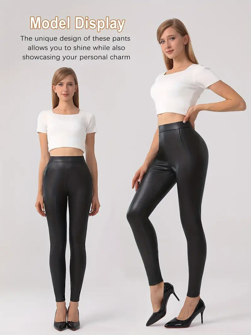 Shapewear Faux Leather Tummy Control High Rise Leggings