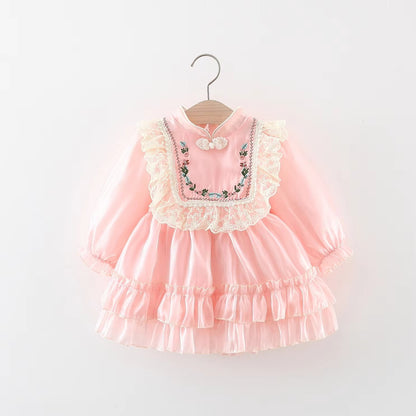 Girls' Lace Embroidered Dress Lace Princess Skirt